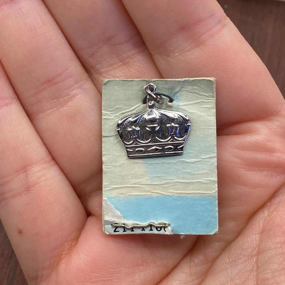 Vintage Wells 925 Sterling Silver Royalty Crown King Queen Pendant Charm